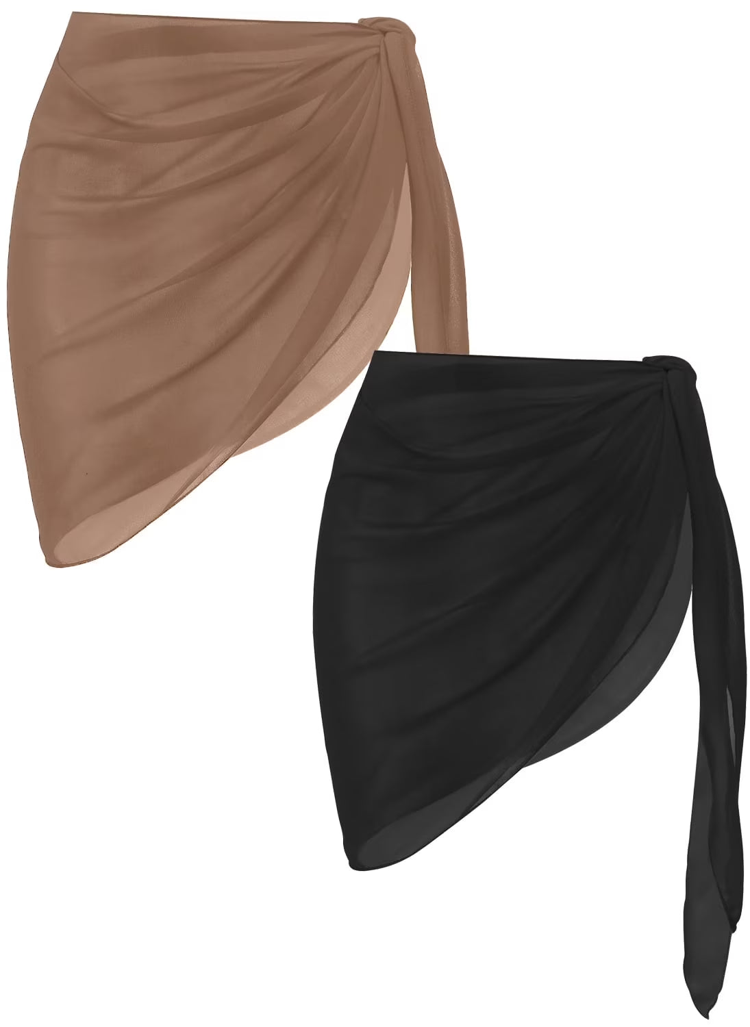 Oudiya 2 Pack Women Beach Sarongs Sheer Chiffon Bikini Wrap Skirt Cover Ups for Swimwear, S-XXL