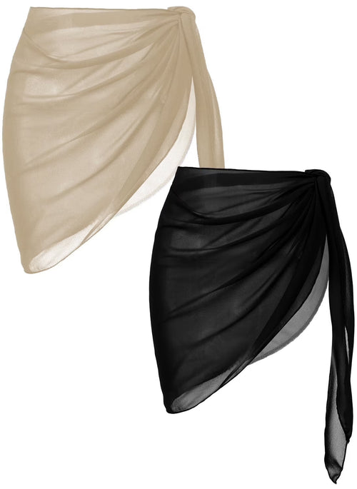 Oudiya 2 Pack Women Beach Sarongs Sheer Chiffon Bikini Wrap Skirt Cover Ups for Swimwear, S-XXL