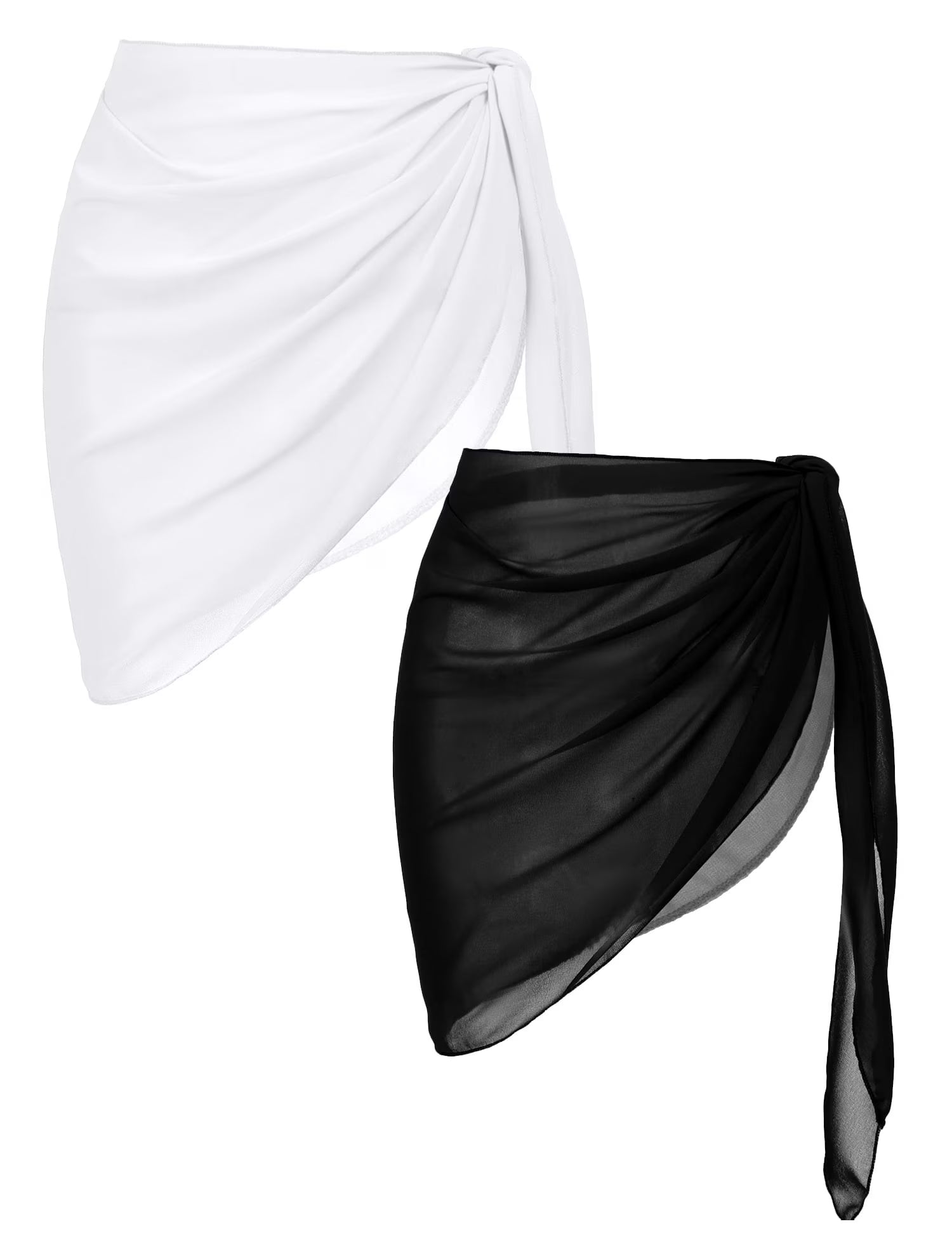 Oudiya 2 Pack Women Beach Sarongs Sheer Chiffon Bikini Wrap Skirt Cover Ups for Swimwear, S-XXL