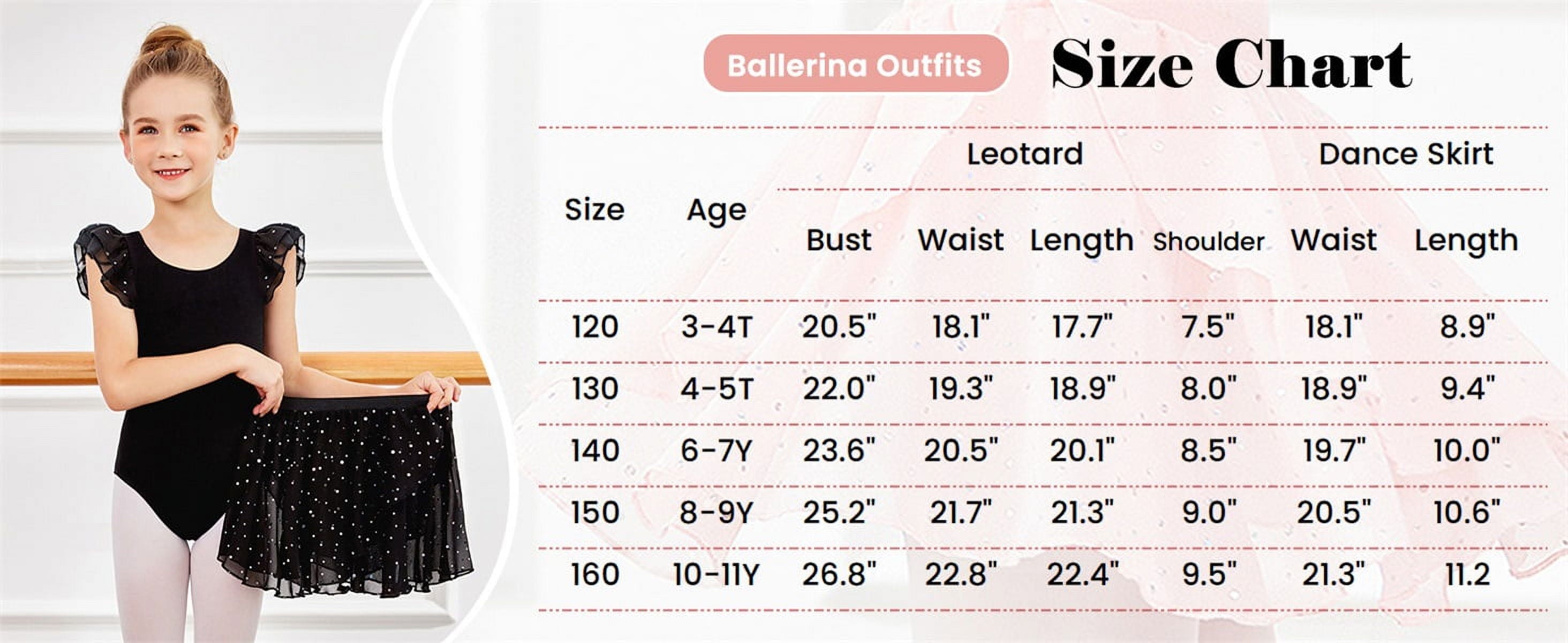 Oudiya Girls Ballet Leotards Ruffle Sleeve Bow Back Toddler Dance Outfits Leotard with Removable Shinny Skirt Combo 3-11Y