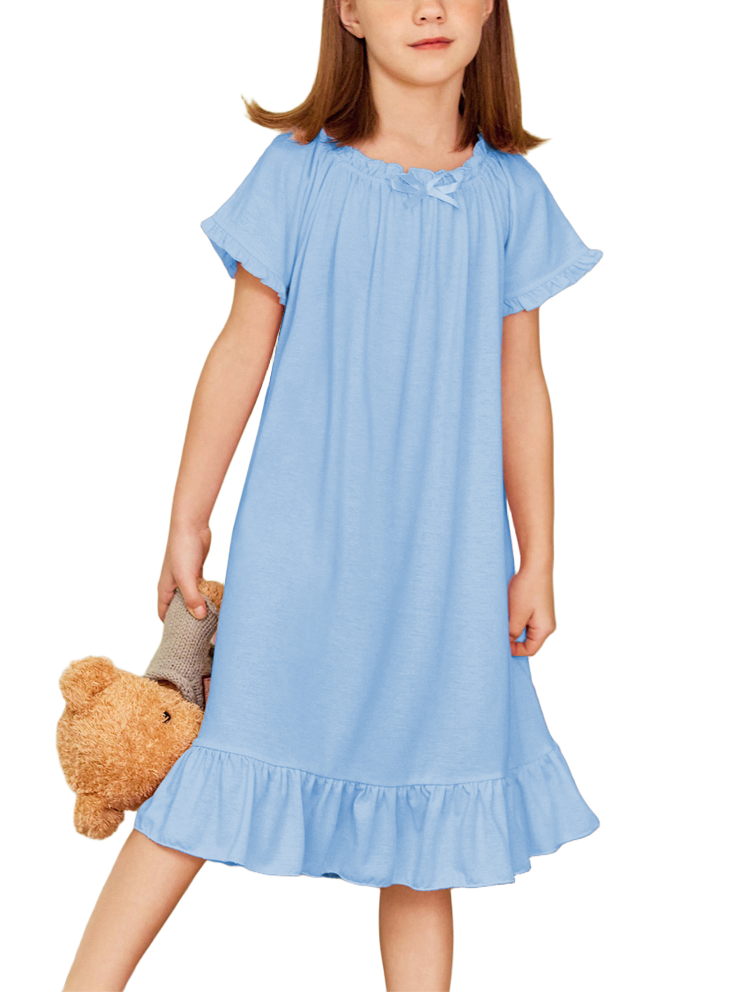 Oudiya Girls Short Sleeve Nightgowns Princess Sleepwear with Ruffled Hem Pajama Dress for Kids 3-12 Years