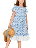 Oudiya Girls Short Sleeve Nightgowns Princess Sleepwear with Ruffled Hem Pajama Dress for Kids 3-12 Years
