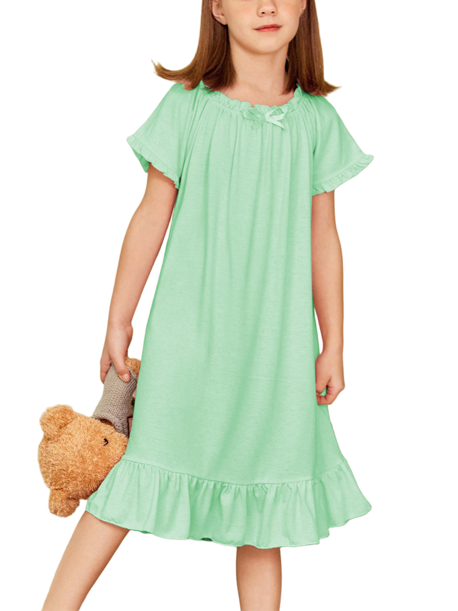 Oudiya Girls Short Sleeve Nightgowns Princess Sleepwear with Ruffled Hem Pajama Dress for Kids 3-12 Years