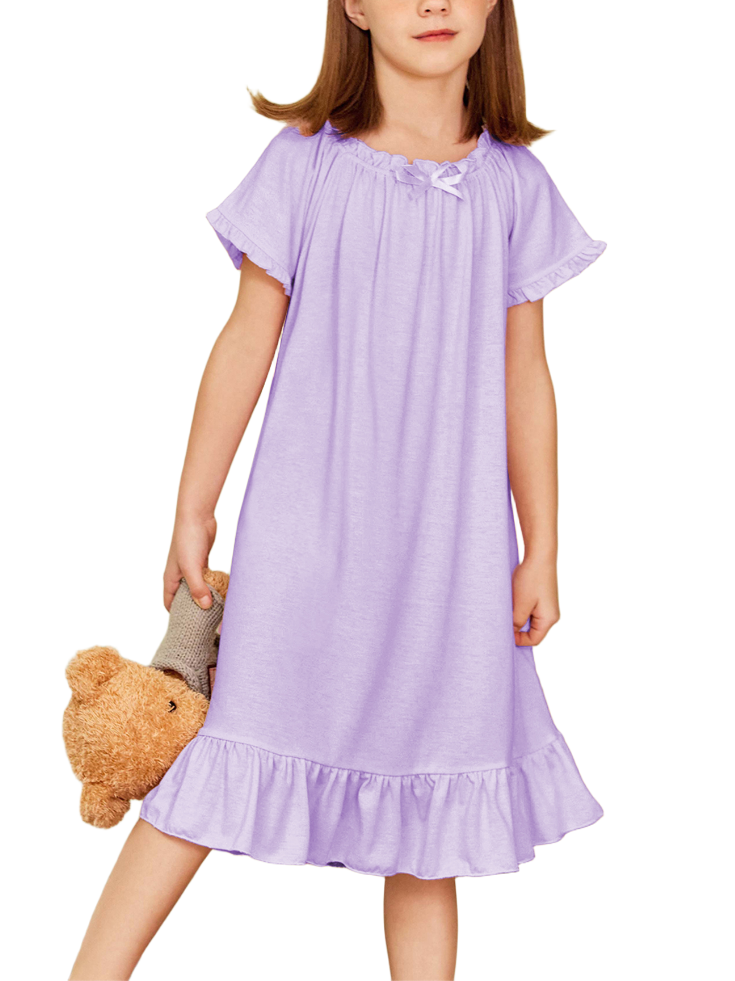 Oudiya Girls Short Sleeve Nightgowns Princess Sleepwear with Ruffled Hem Pajama Dress for Kids 3-12 Years