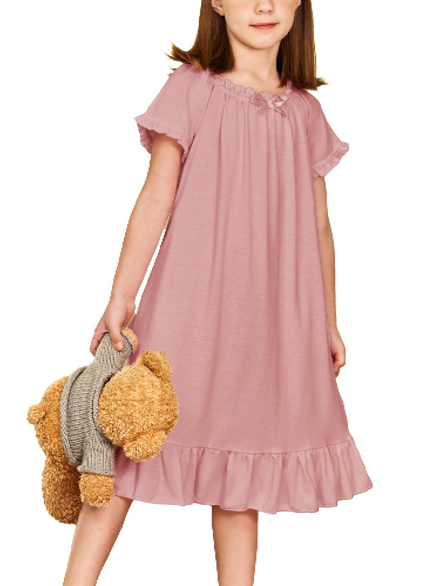 Oudiya Girls Short Sleeve Nightgowns Princess Sleepwear with Ruffled Hem Pajama Dress for Kids 3-12 Years