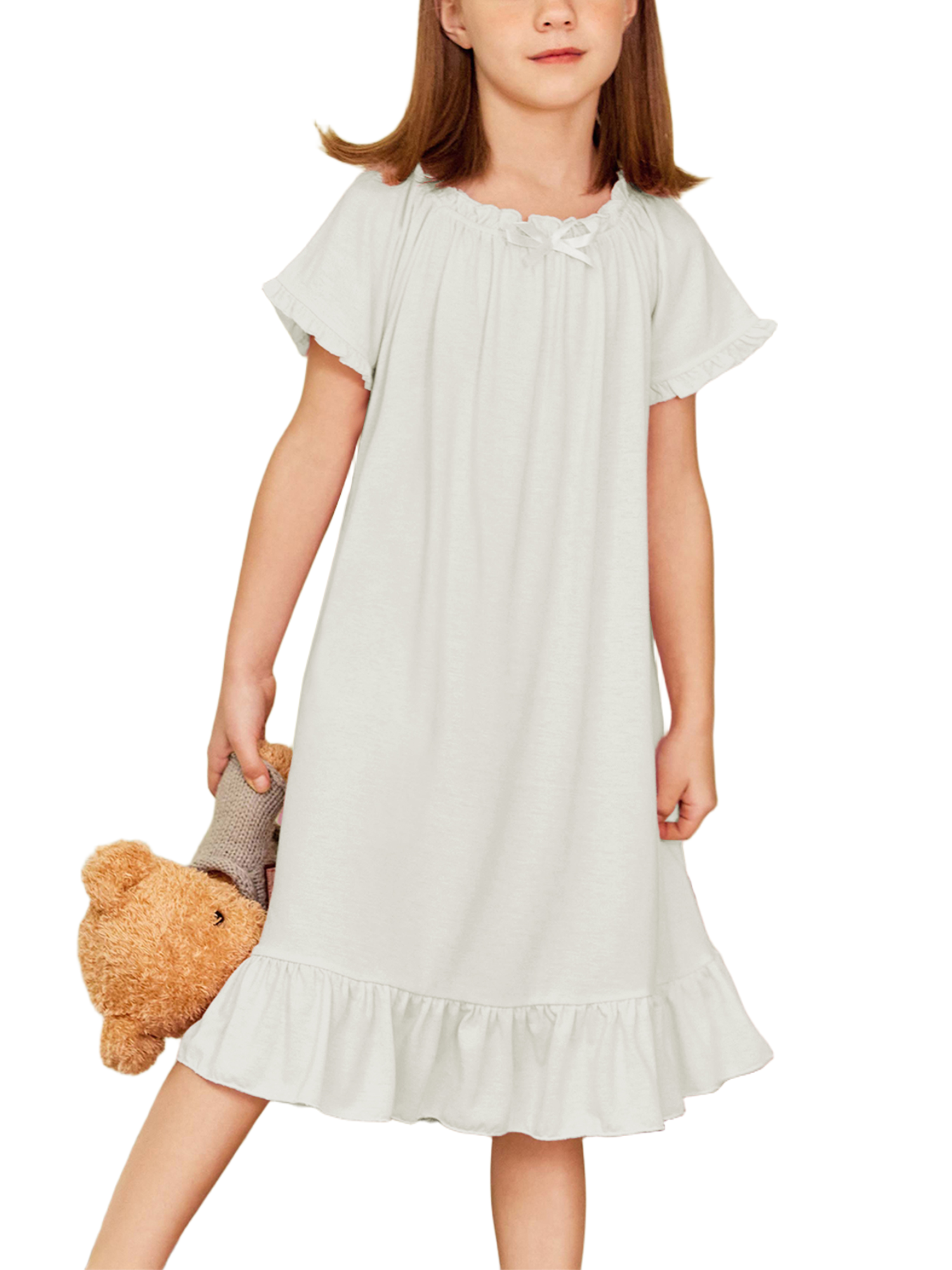Oudiya Girls Short Sleeve Nightgowns Princess Sleepwear with Ruffled Hem Pajama Dress for Kids 3-12 Years