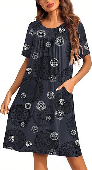 Oudiya Women Moo Moos House Dresses Button Short Sleeve Floral Mumu Nightgown with Pocket, S-3XL