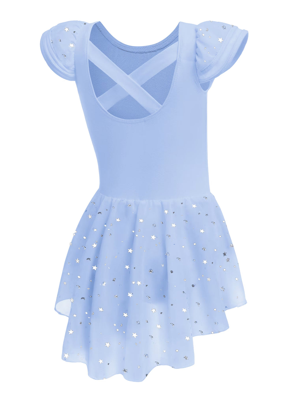 Oudiya Girls Ballet Dress Ruffle Sleeve Dance Leotard with Skirt Criss Cross Back Dance Clothes for Kids 3-4Y