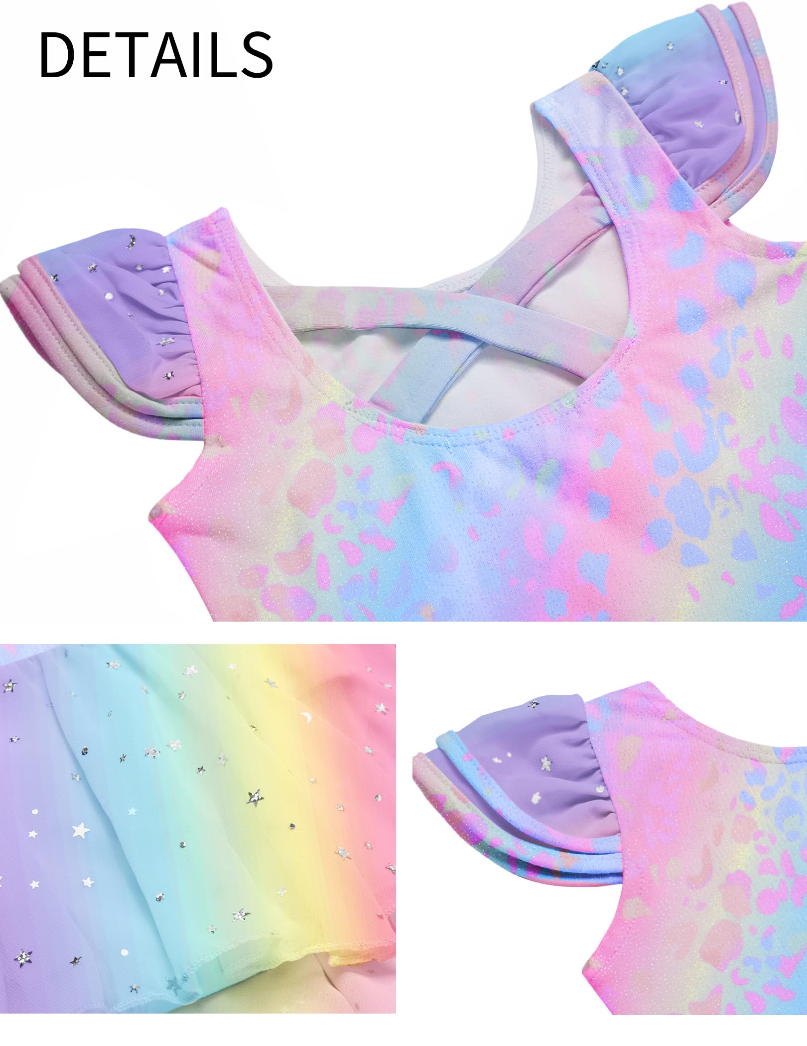 Oudiya Girls Ballet Dress Ruffle Sleeve Dance Leotard with Skirt Criss Cross Back Dance Clothes for Kids 3-4Y
