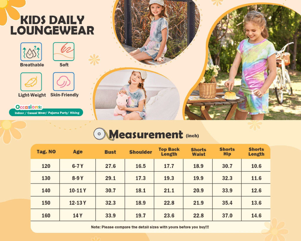 Oudiya Girls 2 Piece Tie Dye Pajamas Set Summer Trendy Outfit Lounge Set Kids Sleepwear