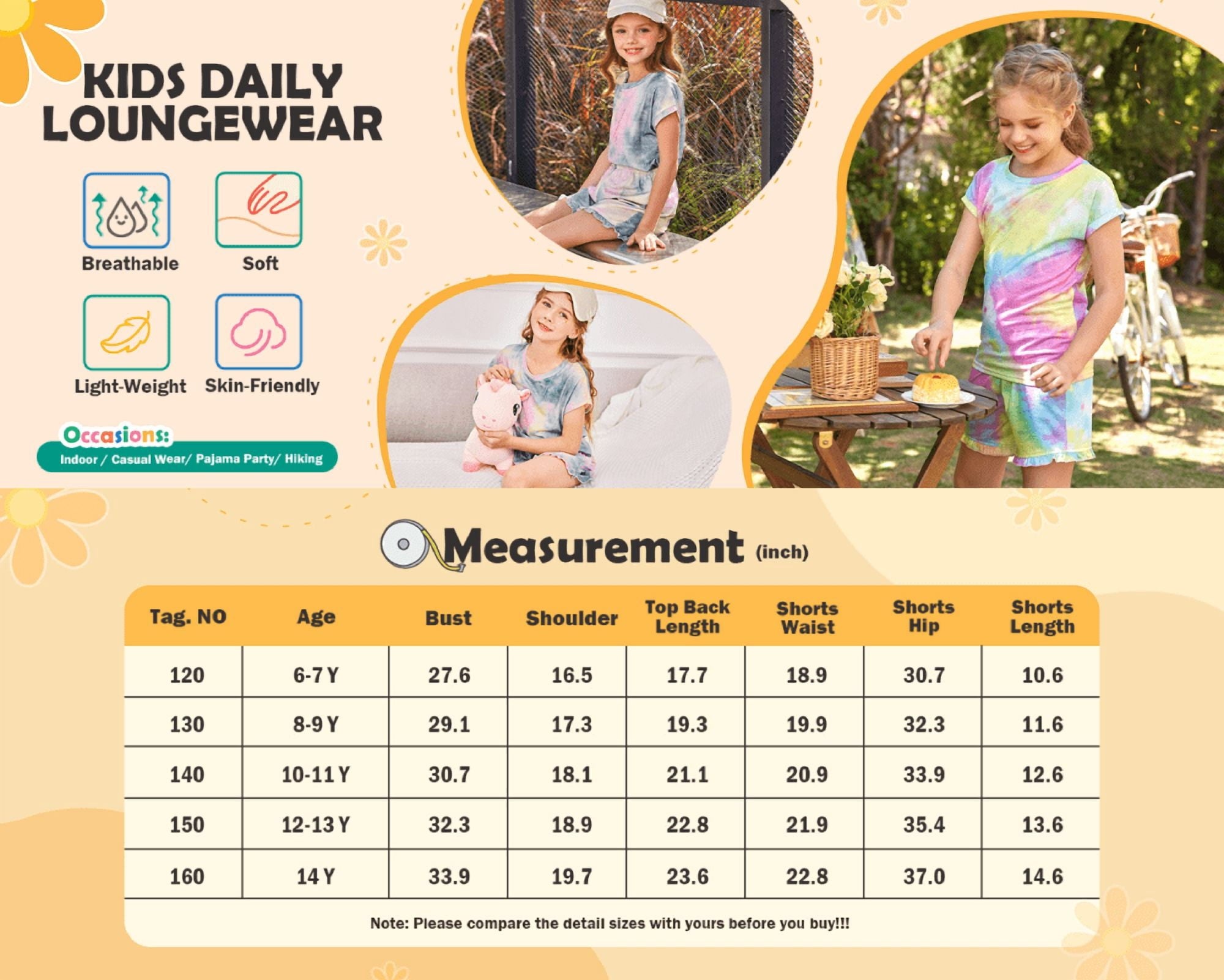Oudiya Girls 2 Piece Tie Dye Pajamas Set Summer Trendy Outfit Lounge Set Kids Sleepwear