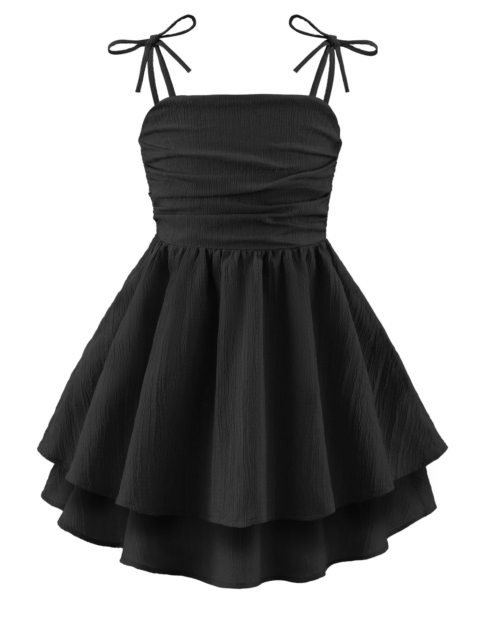 Oudiya Girls Summer Blue Dresses Spaghetti Strap Flowy Tiered Ruched Smocked Back Casual Beach Midi Easter Sundress,6-14Y