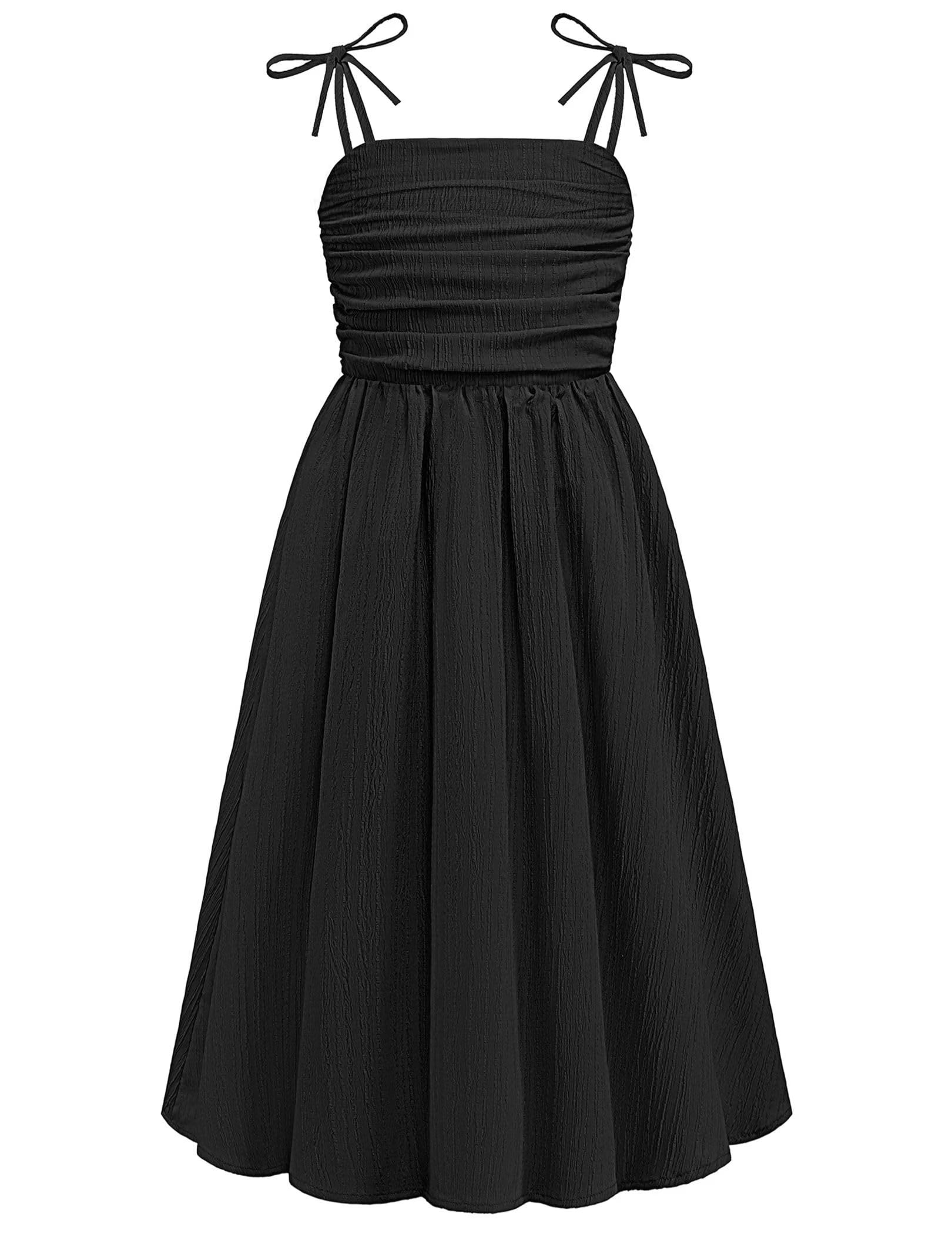 Oudiya Girls Summer Dress Maxi Spaghetti Strap Ruched Flowy Beach Boho Casual Teen Girl Party Sundress 6-14Y