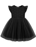 Oudiya Toddler Girls Lace Tutu Dress 3 Layer Tulle Ruffle Sleeve Summer Flower Girl Wedding Birthday Dress