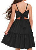 Oudiya Girls Spaghetti Strap Tie Back Dress Ruffle Hem Summer Beach Casual Sundress with Pockets, 6-14Y