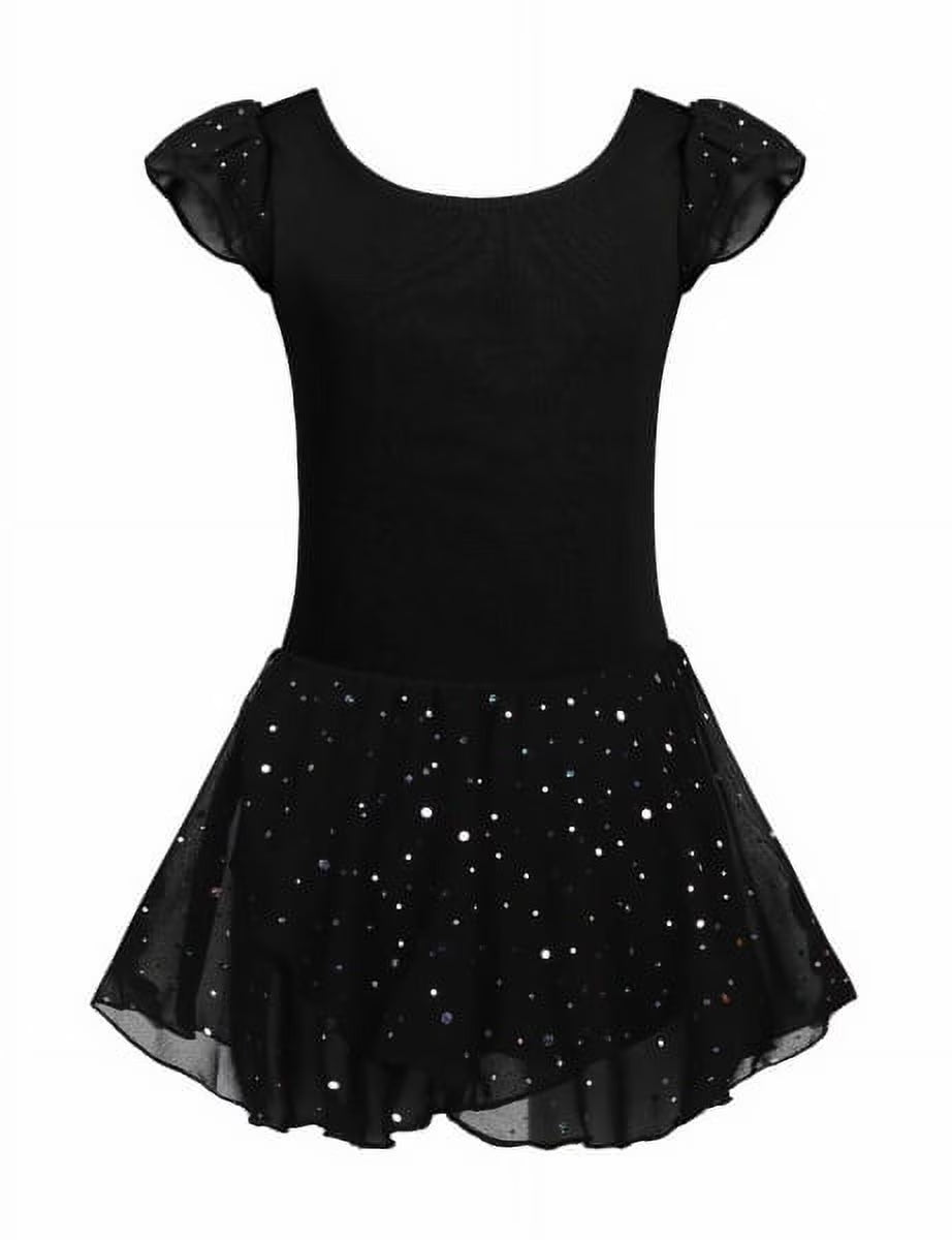 Oudiya Girls Ballet Dance Dress Leotards Ruffle Sleeve Shiny Ballet Tutu Skirt for Kids 3-11Y