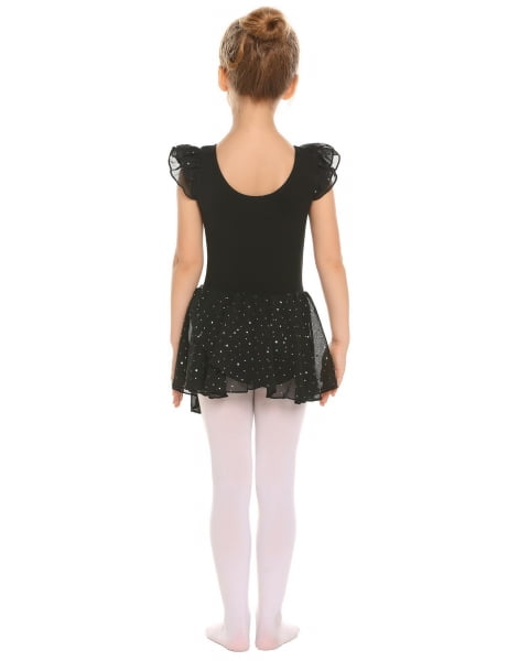 Oudiya Girls Ballet Dance Dress Leotards Ruffle Sleeve Shiny Ballet Tutu Skirt for Kids 3-11Y