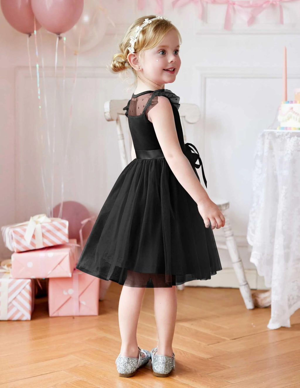 Oudiya Toddler Girls Tutu Dress Summer Contrast Mesh Party Dresses Cute Princess Tulle Sundress with Belt 2-8Y