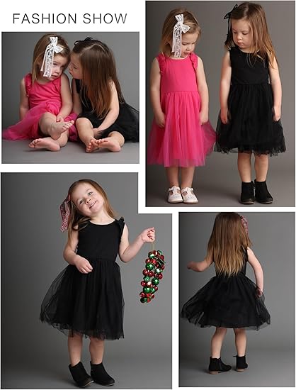 Oudiya Toddler Girls Tutu Dress Fluffy Ruffle Sleeve Dresses Summer Casual Tulle Party Sundress for Kids 6-7Y