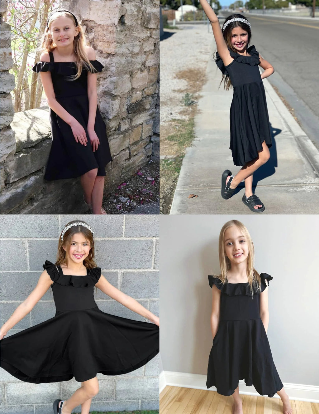 Oudiya Girls Off Shoulder Dress Flutter Sleeve Summer Midi Swing Dress with Pockets Formal Dress 4-13Y