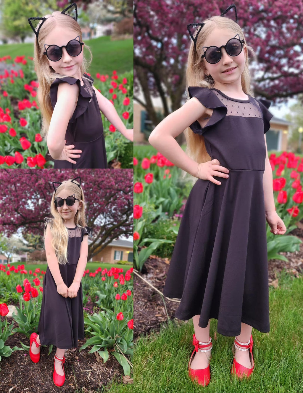 Oudiya Girls Summer Dress Ruffle Sleeve Mesh A Line Casual Party Dresses with Pockets 6-13 Y