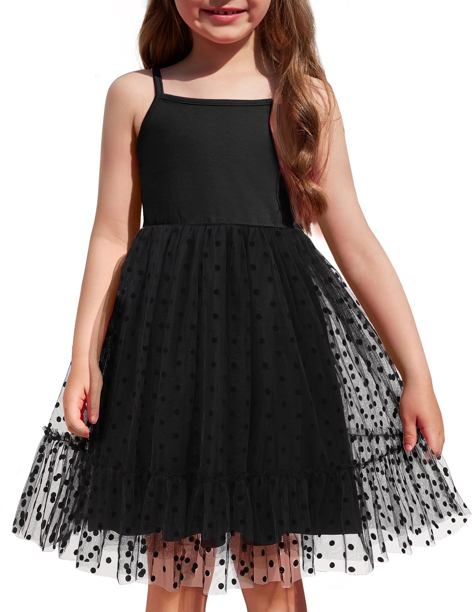 Oudiya Toddler Girls Tutu Party Dress Tulle Ruffle Hem Cami Summer Dress for Kids 2-6Y