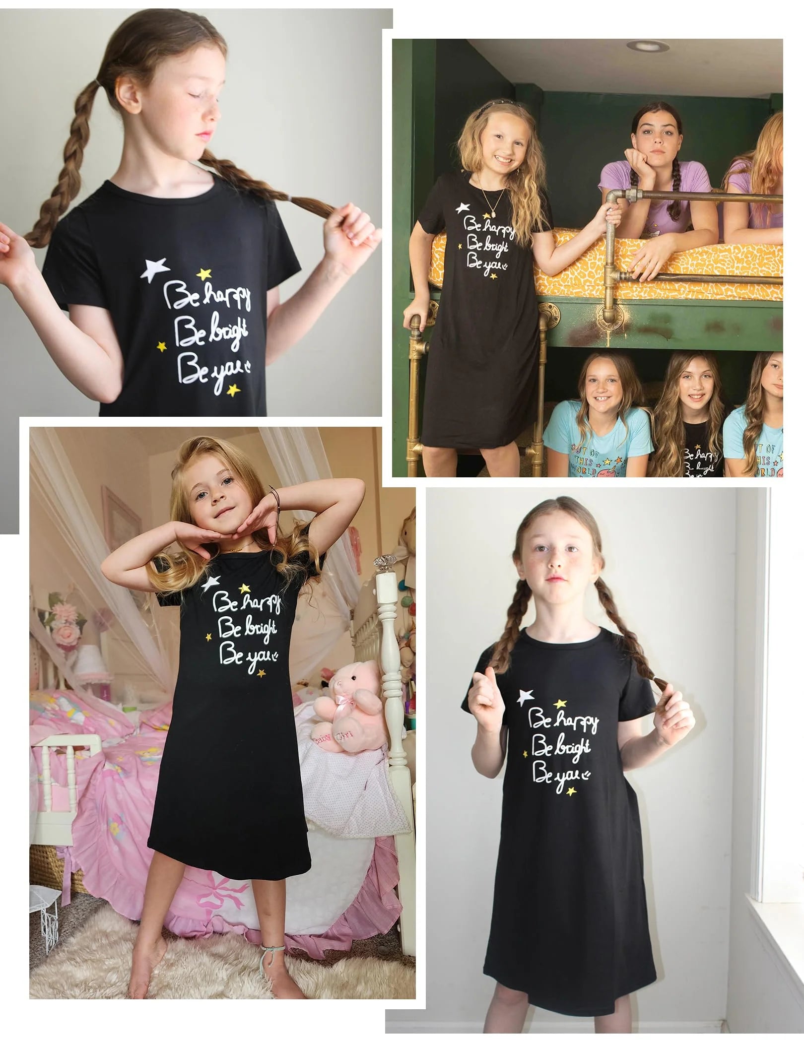 Oudiya Girls Short Sleeve Nightgowns Soft Print Pajamas Sleepwear Nighties for Kids 4-12
