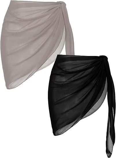 Oudiya 2 Pack Women Beach Sarongs Sheer Chiffon Bikini Wrap Skirt Cover Ups for Swimwear, S-XXL