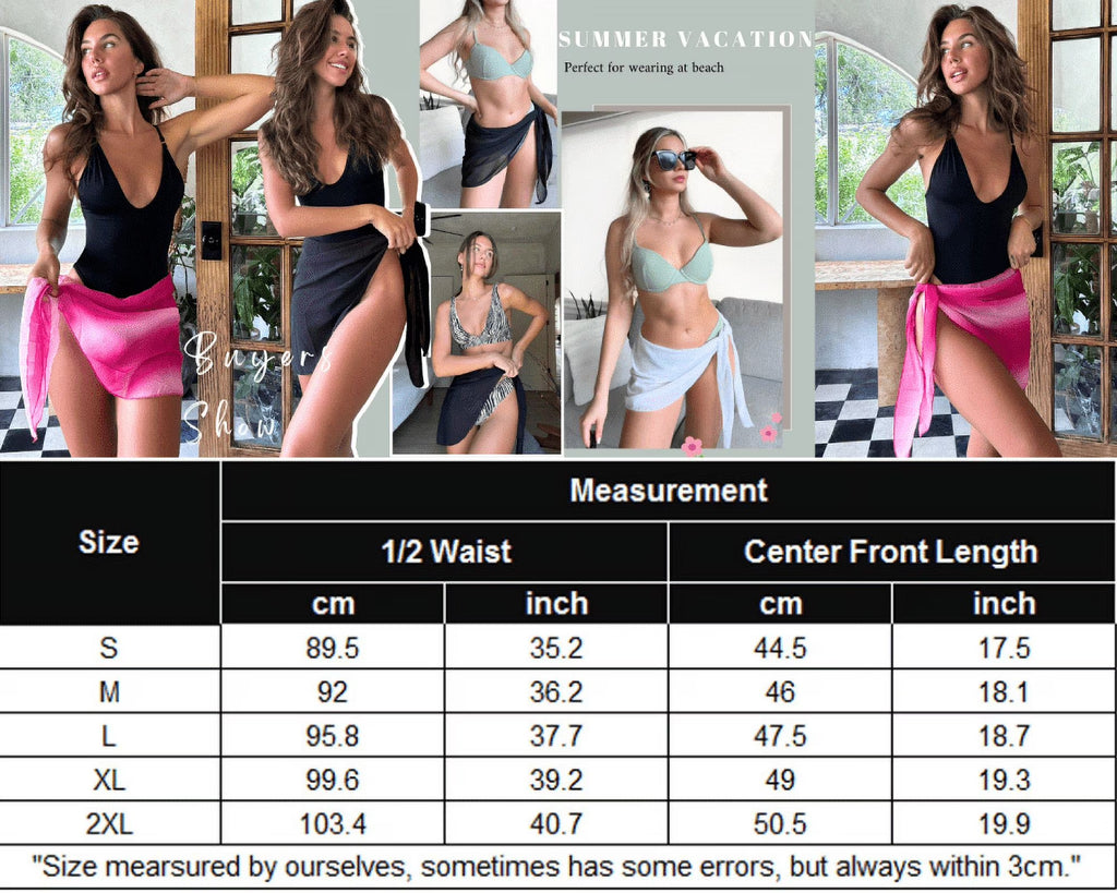 Oudiya 2 Pack Women Beach Sarongs Sheer Chiffon Bikini Wrap Skirt Cover Ups for Swimwear, S-XXL
