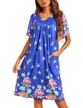 Oudiya Womens Mumus House Dress Floral Print Short Sleeve Nightgowns Moomoo Dresses with Pockets