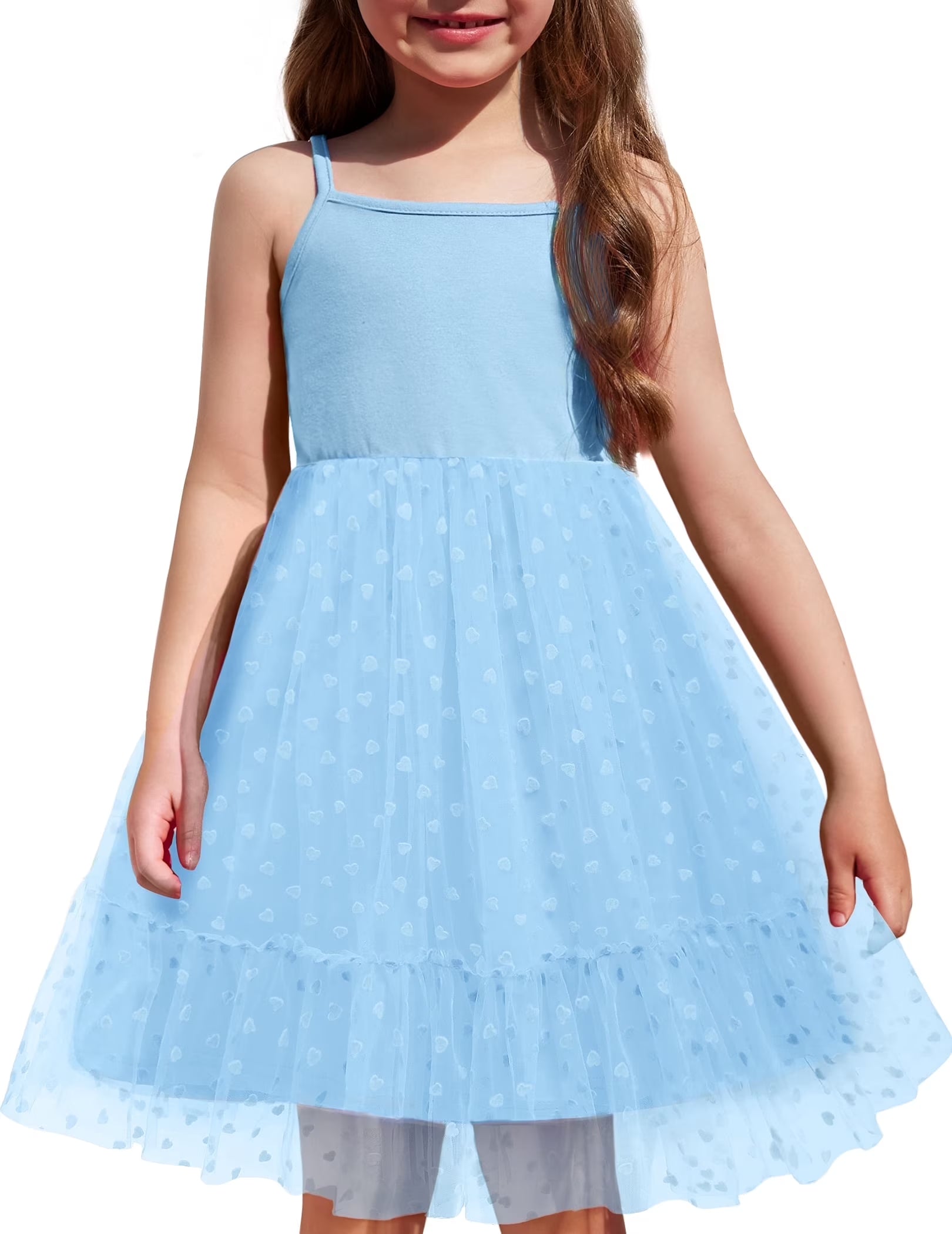 Oudiya Toddler Girls Tutu Party Dress Tulle Ruffle Hem Cami Summer Dress for Kids 2-6Y