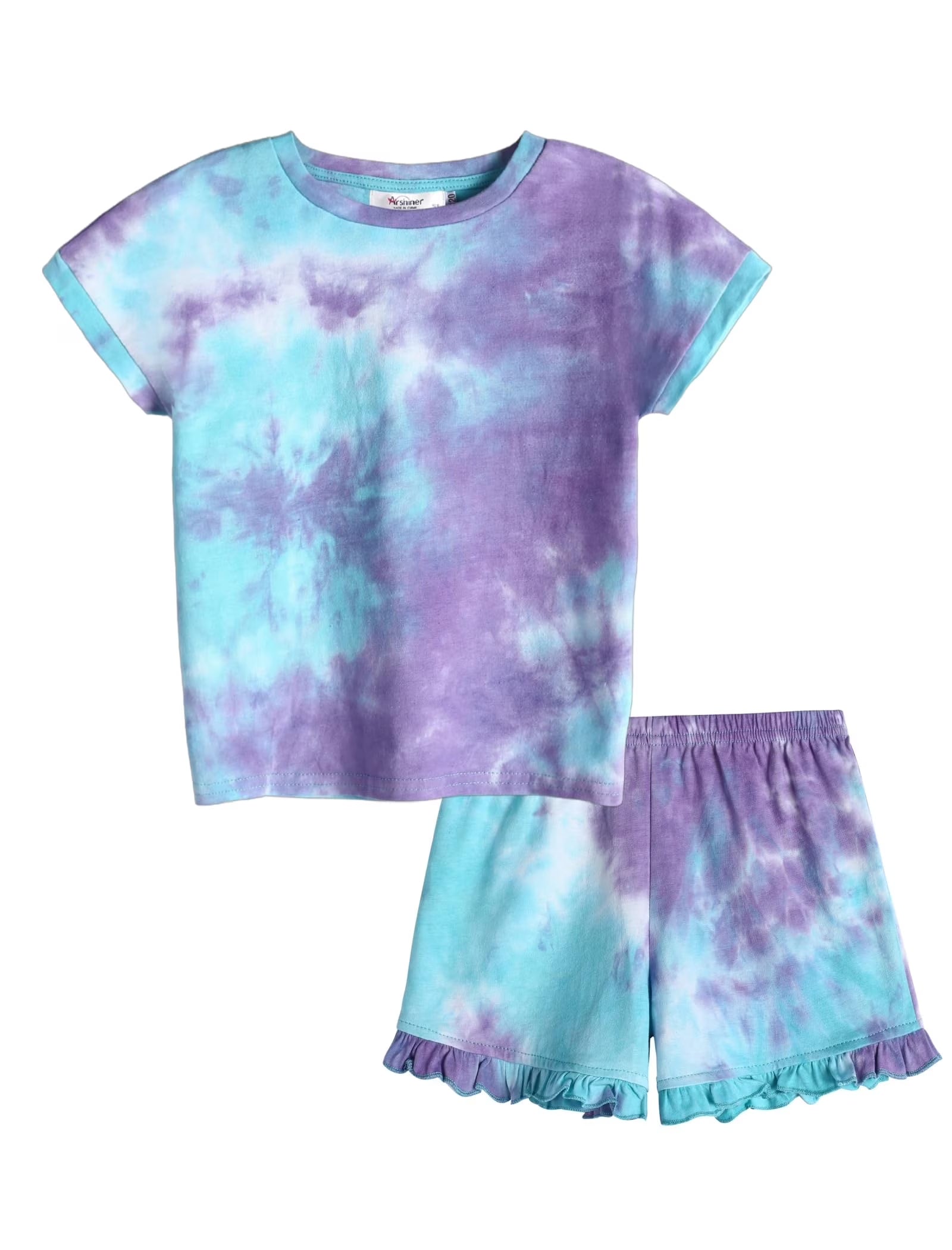 Oudiya Girls 2 Piece Tie Dye Pajamas Set Summer Trendy Outfit Lounge Set Kids Sleepwear