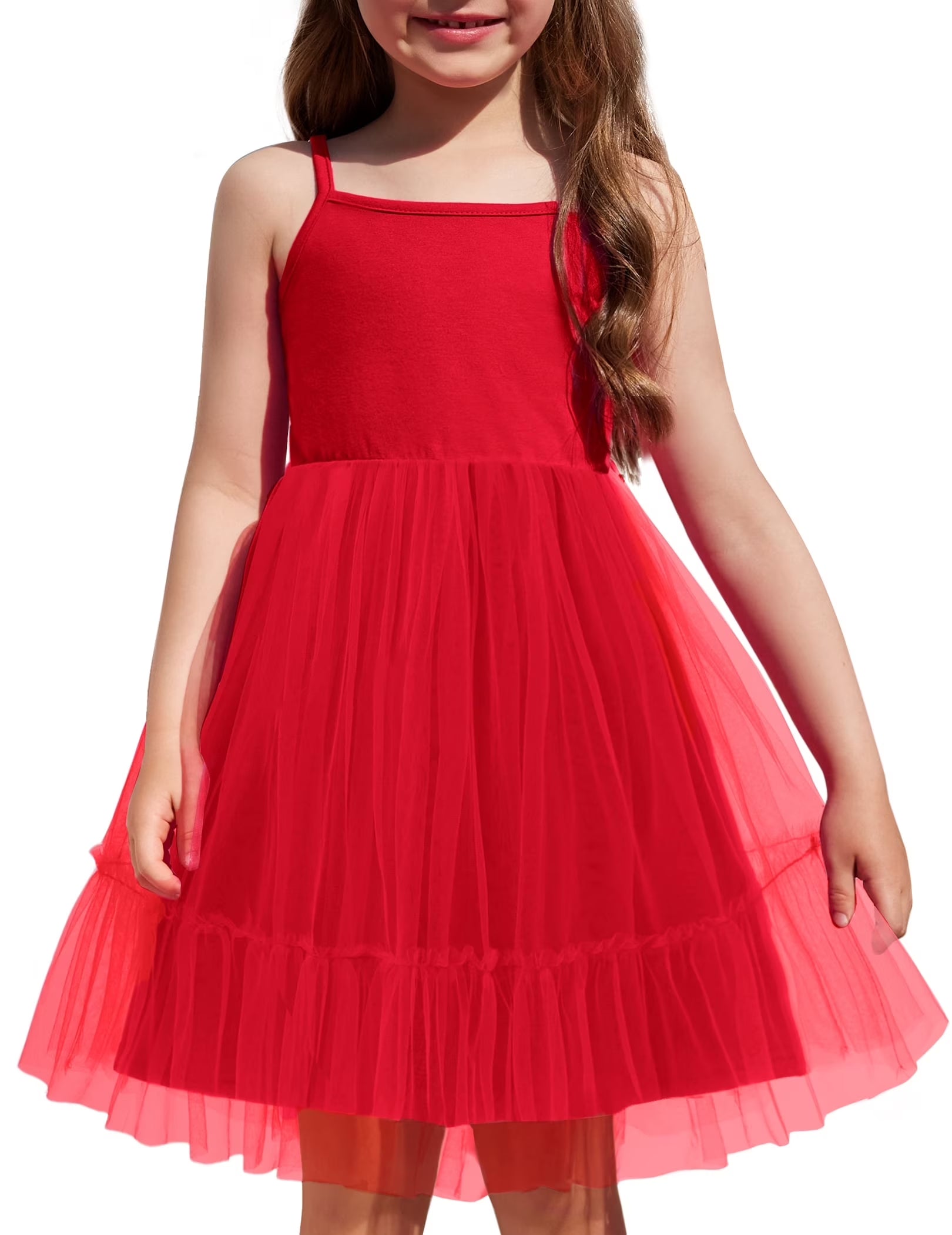 Oudiya Toddler Girls Tutu Party Dress Tulle Ruffle Hem Cami Summer Dress for Kids 2-6Y