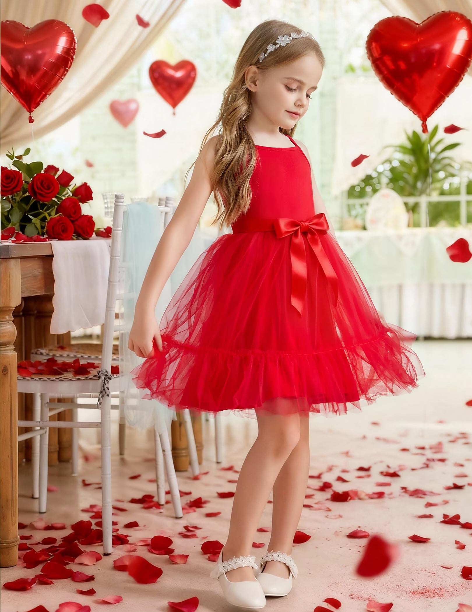 Oudiya Toddler Girls Tutu Party Dress Tulle Ruffle Hem Cami Summer Dress for Kids 2-6Y