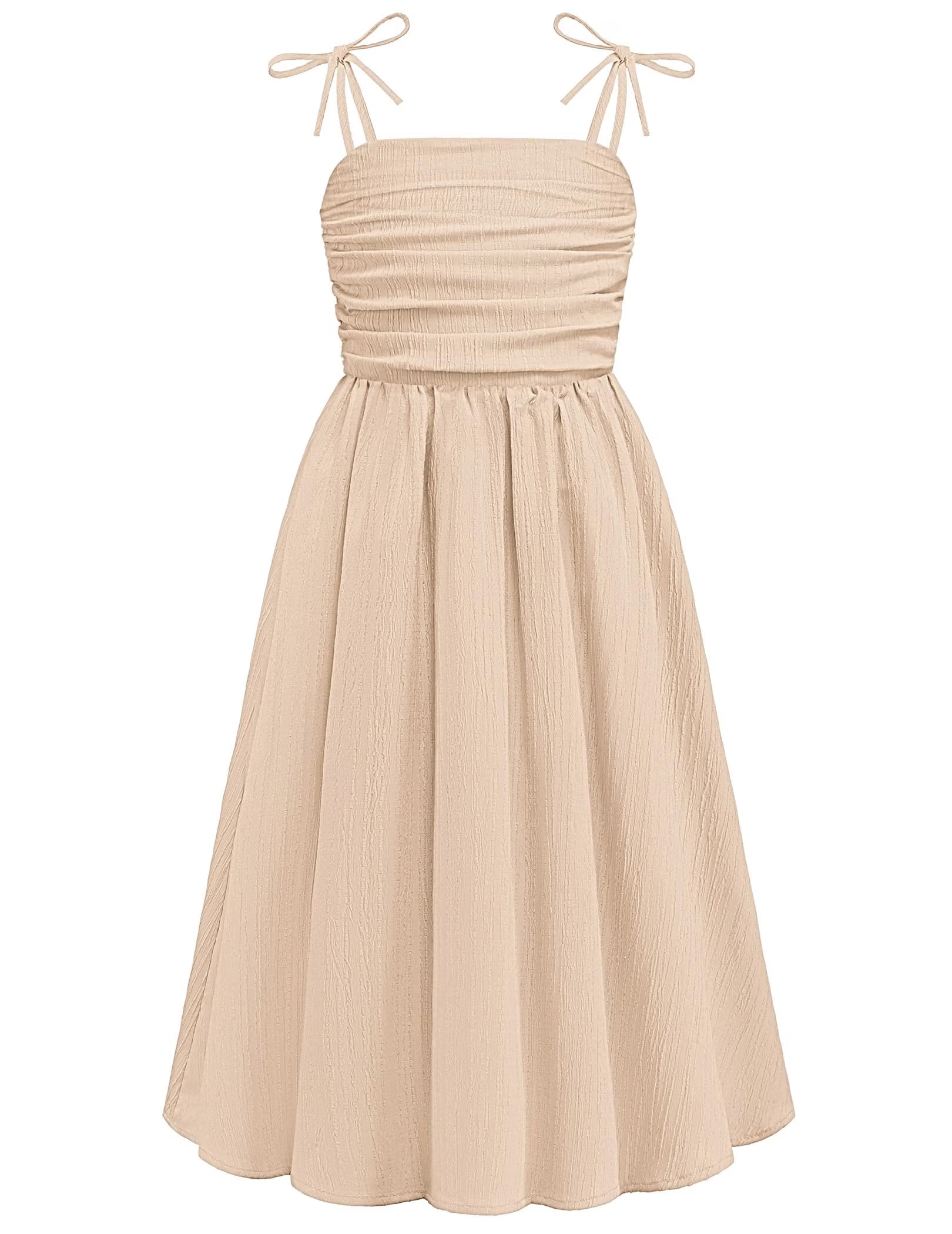 Oudiya Girls Summer Dress Maxi Spaghetti Strap Ruched Flowy Beach Boho Casual Teen Girl Party Sundress 6-14Y