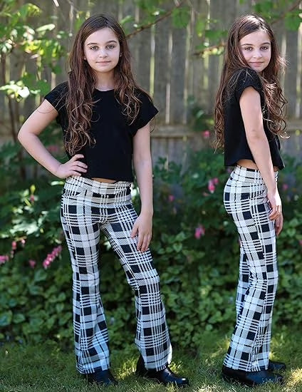 Oudiya Girls Flare Leggings High Waisted Casual V Crossover Pants Yoga Bell Bottoms with Pockets for Kids 5-14Y