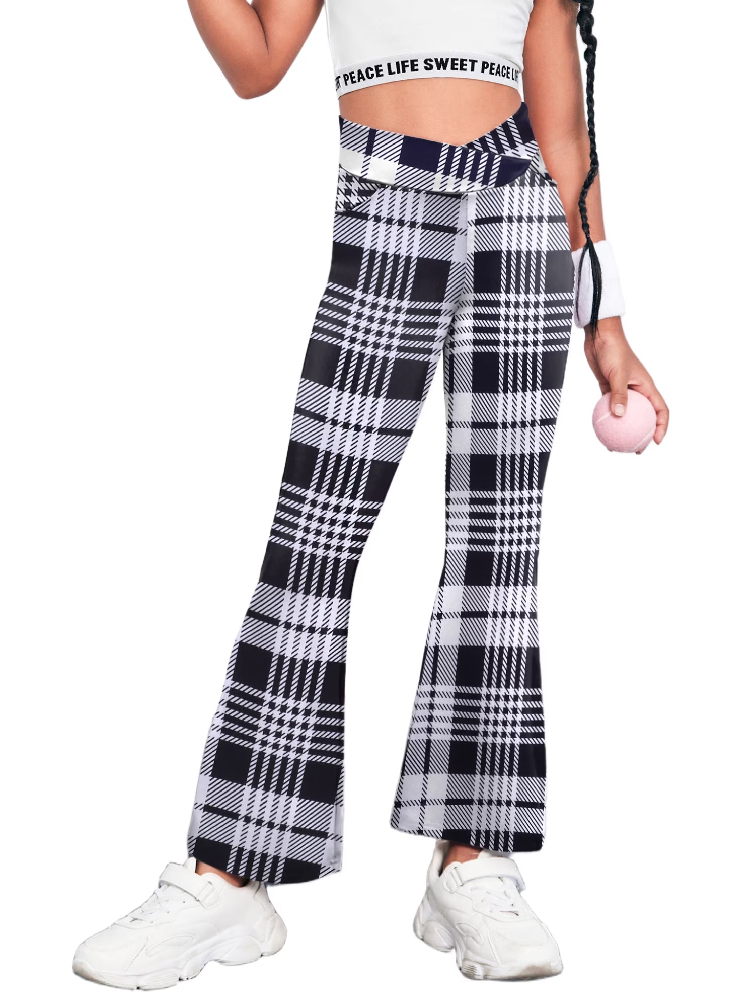 Oudiya Girls Flare Leggings High Waisted Casual V Crossover Pants Yoga Bell Bottoms with Pockets for Kids 5-14Y