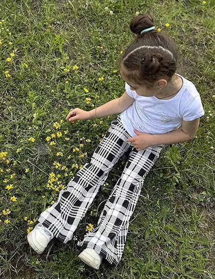 Oudiya Girls Flare Leggings High Waisted Casual V Crossover Pants Yoga Bell Bottoms with Pockets for Kids 5-14Y