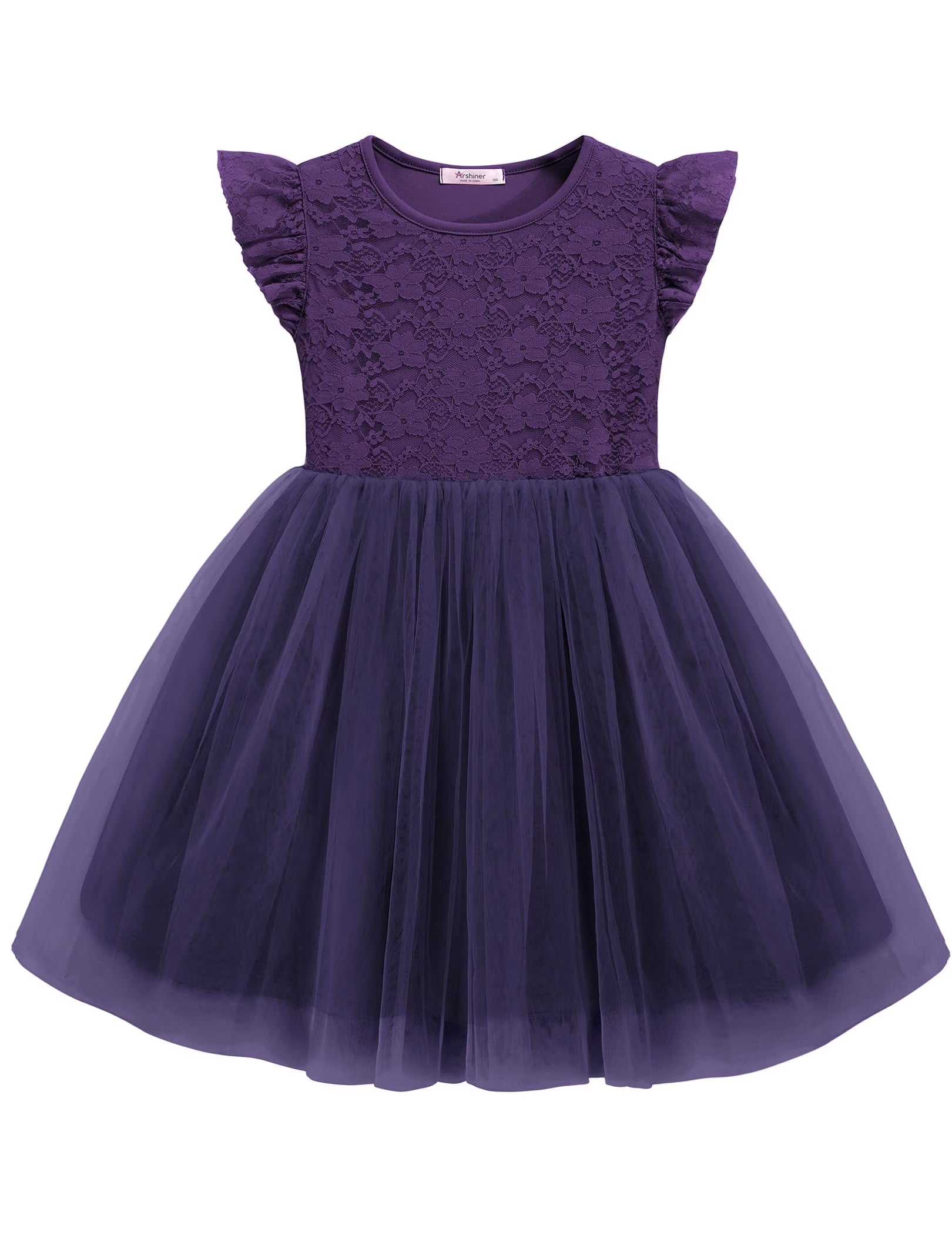 Oudiya Toddler Girls Lace Tutu Dress 3 Layer Tulle Ruffle Sleeve Summer Flower Girl Wedding Birthday Dress
