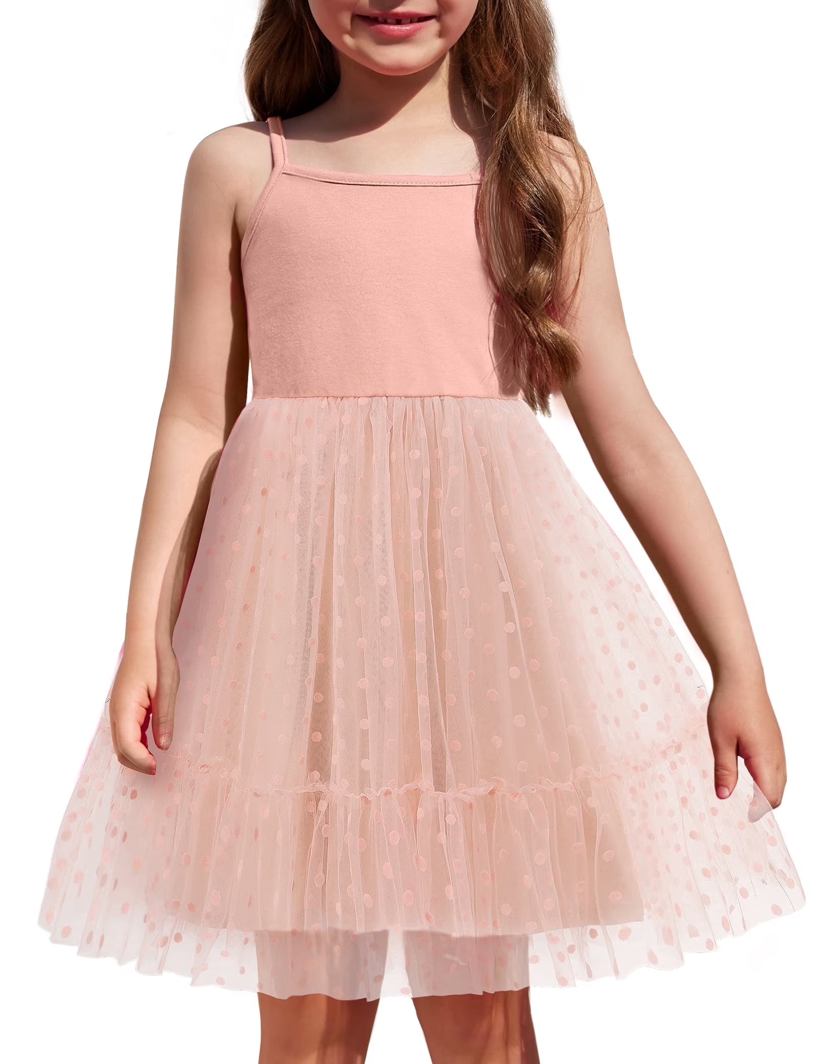 Oudiya Toddler Girls Tutu Party Dress Tulle Ruffle Hem Cami Summer Dress for Kids 2-6Y