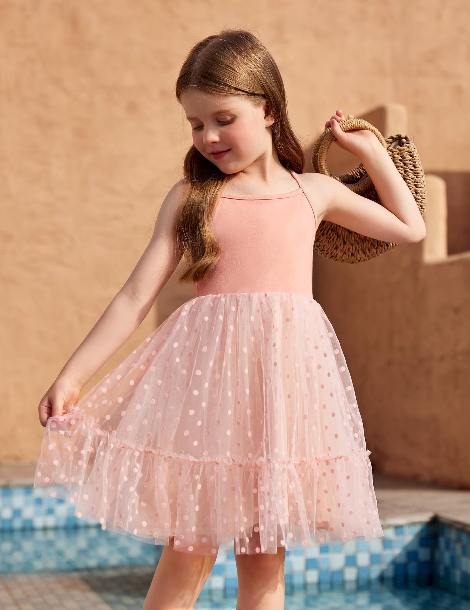 Oudiya Toddler Girls Tutu Party Dress Tulle Ruffle Hem Cami Summer Dress for Kids 2-6Y