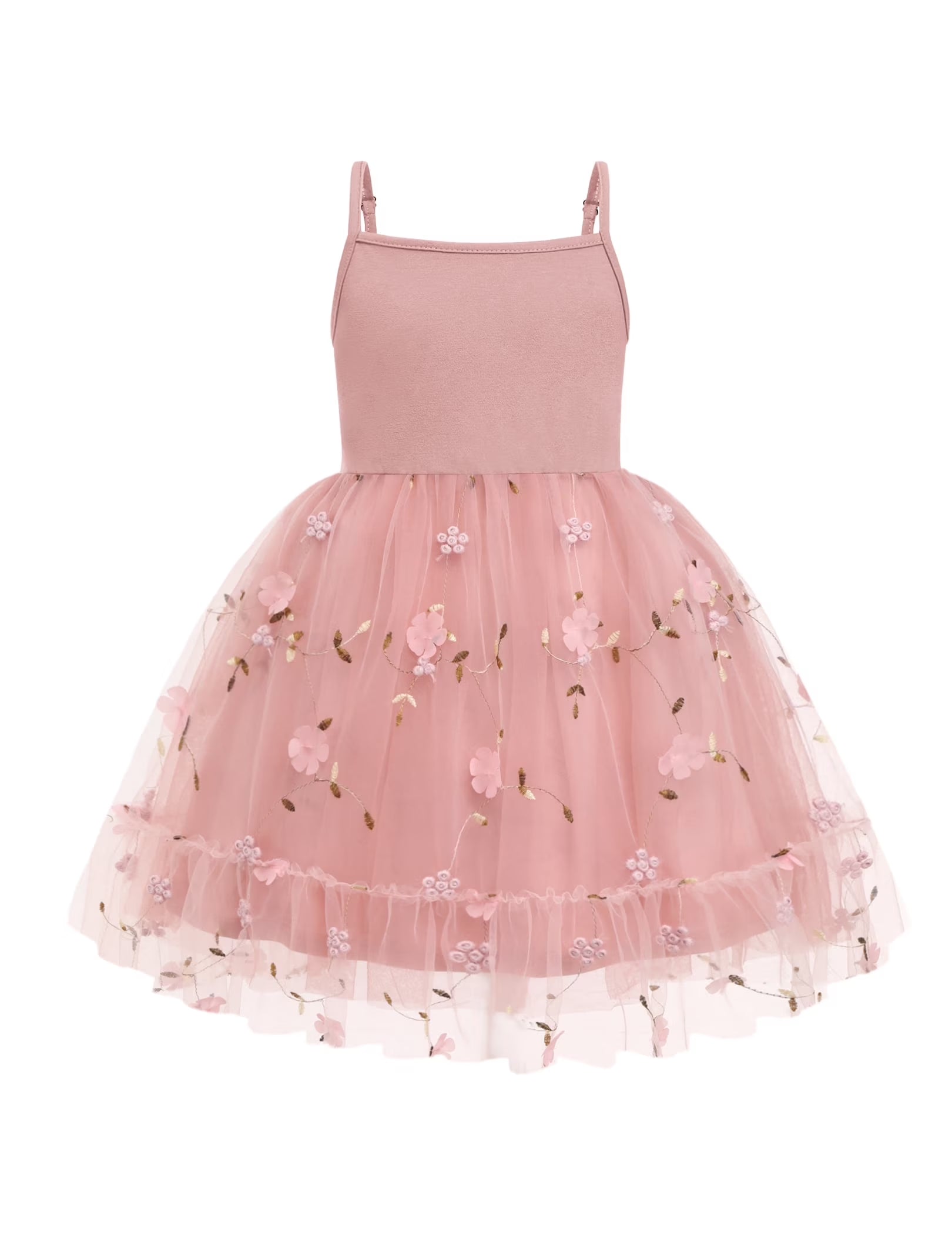 Oudiya Toddler Girls Tutu Party Dress Tulle Ruffle Hem Cami Summer Dress for Kids 2-6Y