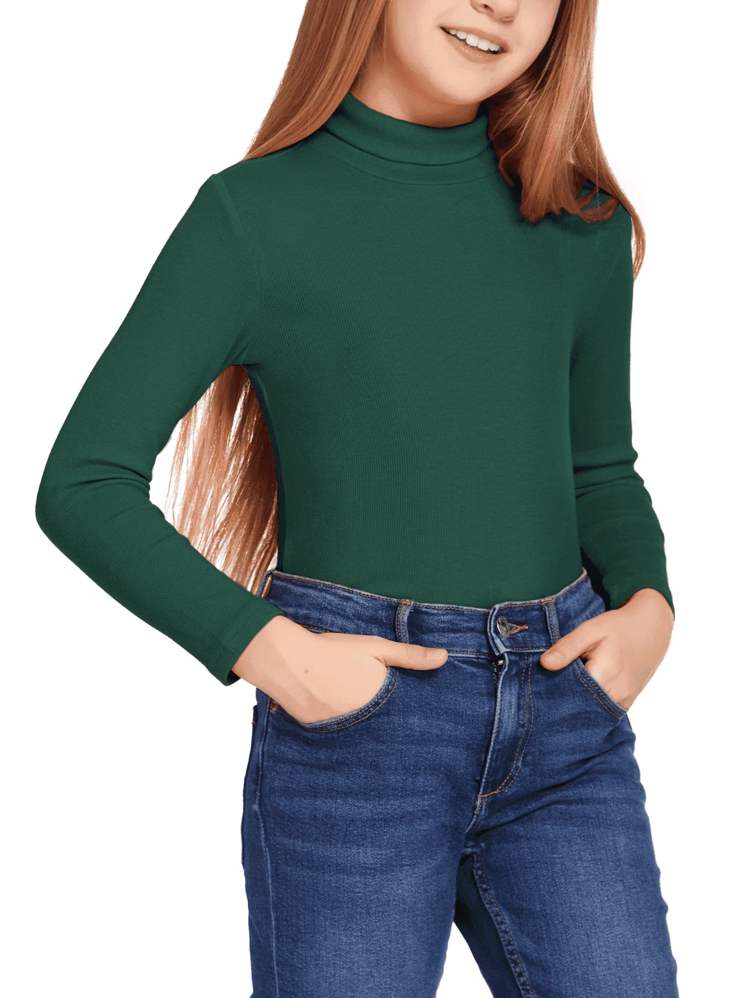 Oudiya Girls Sweater Turtleneck Long Sleeve Knit Shirt Pullover Tops for Kids 6-14Y
