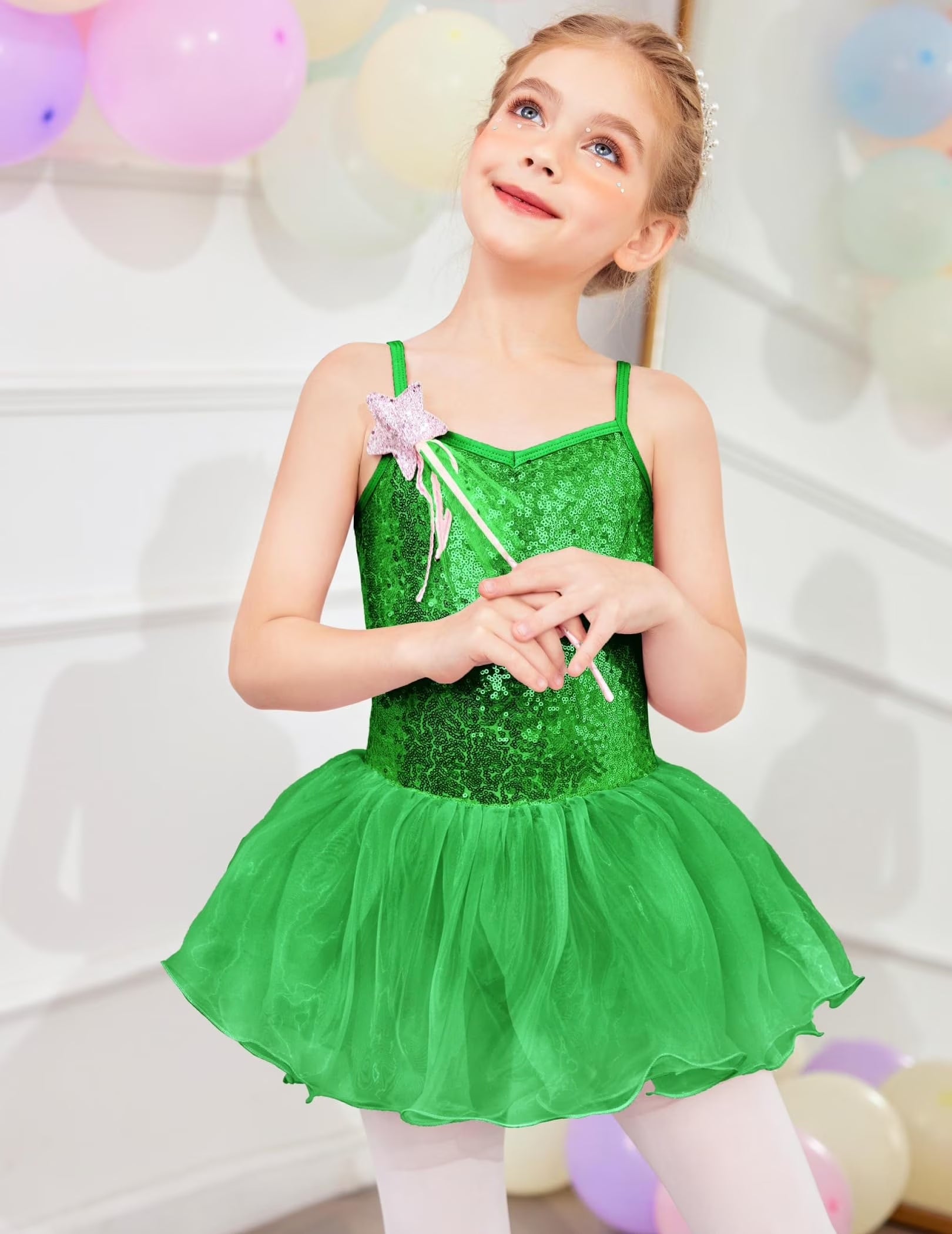Oudiya Little Girls Tutu Ballet Leotard Sequin Sparkly Strap Dress Ballerina Outfit Dance Costume for Kids 3-11Y