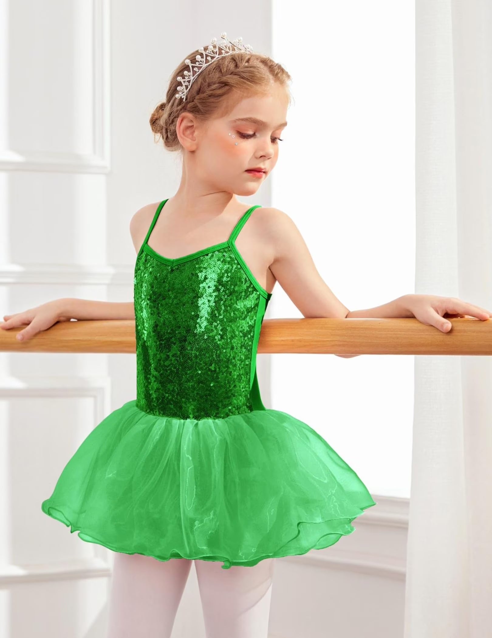 Oudiya Little Girls Tutu Ballet Leotard Sequin Sparkly Strap Dress Ballerina Outfit Dance Costume for Kids 3-11Y