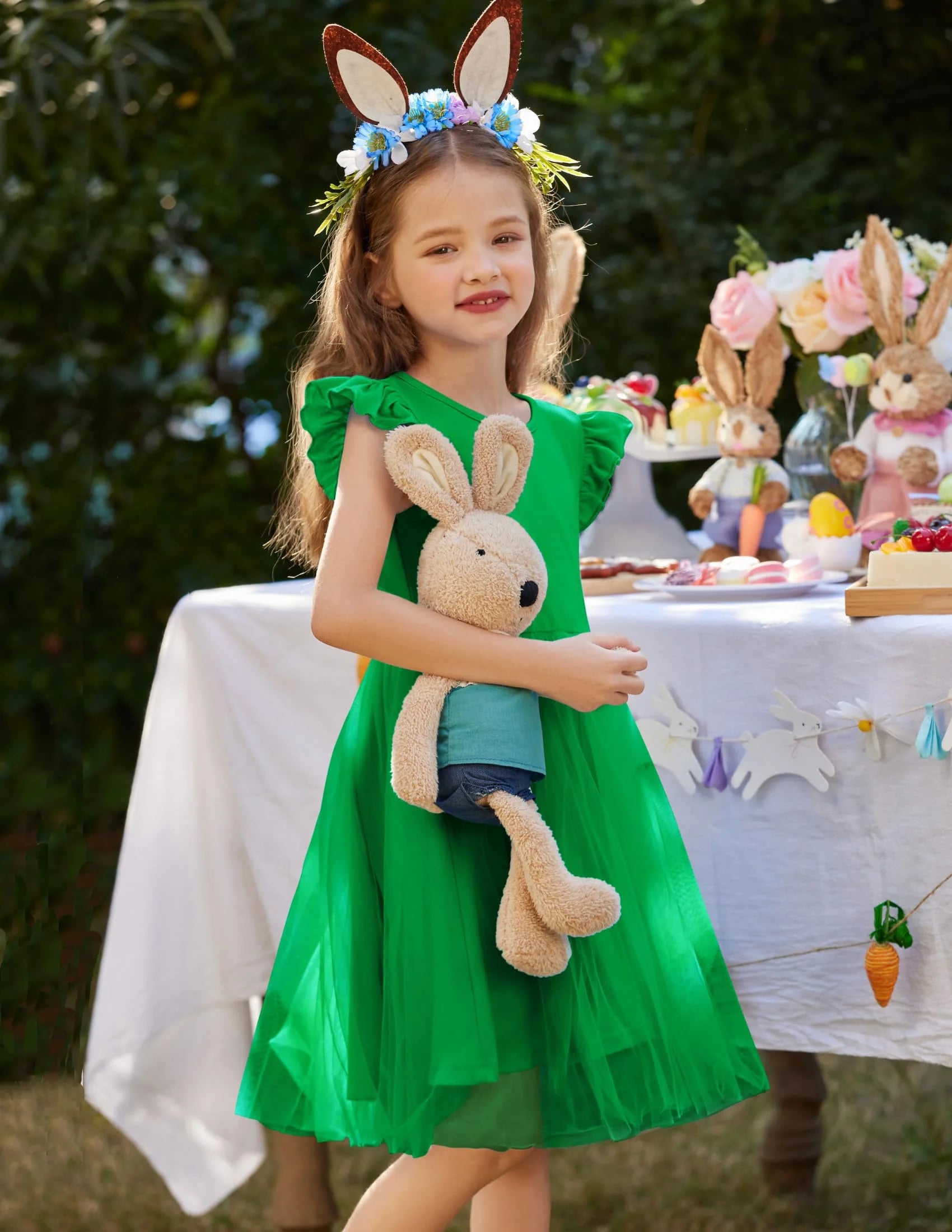 Oudiya Toddler Girls Tutu Dress Fluffy Ruffle Sleeve Dresses Summer Casual Tulle Party Sundress for Kids 6-7Y