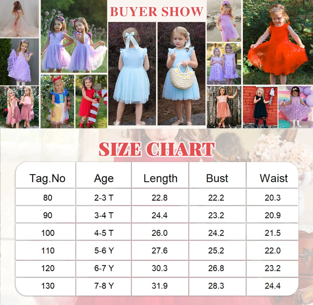 Oudiya Toddler Girls Tutu Dress Fluffy Ruffle Sleeve Dresses Summer Casual Tulle Party Sundress for Kids 6-7Y