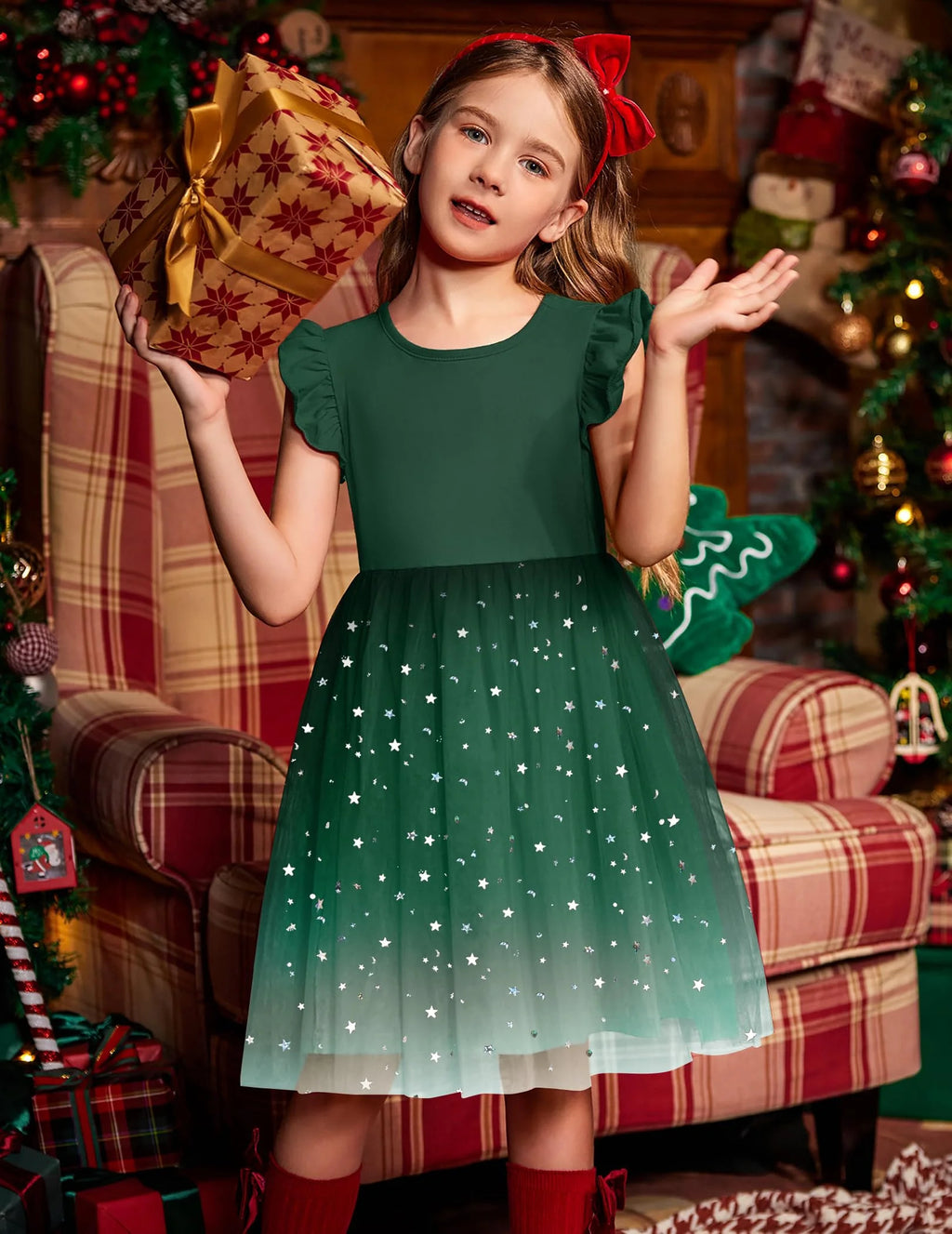 Oudiya Toddler Girls Tutu Dress Fluffy Ruffle Sleeve Dresses Summer Casual Tulle Party Sundress for Kids 6-7Y