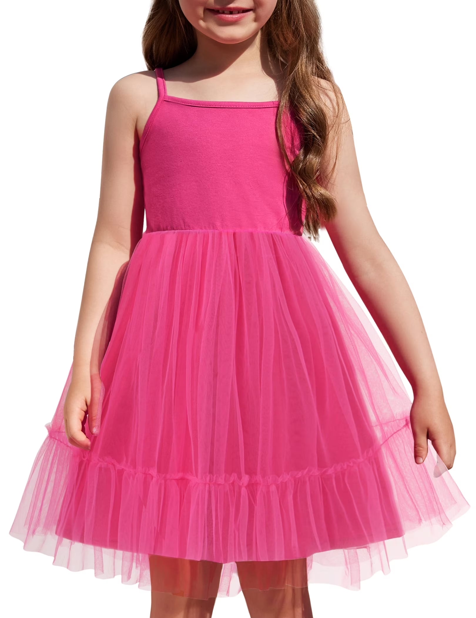 Oudiya Toddler Girls Tutu Party Dress Tulle Ruffle Hem Cami Summer Dress for Kids 2-6Y