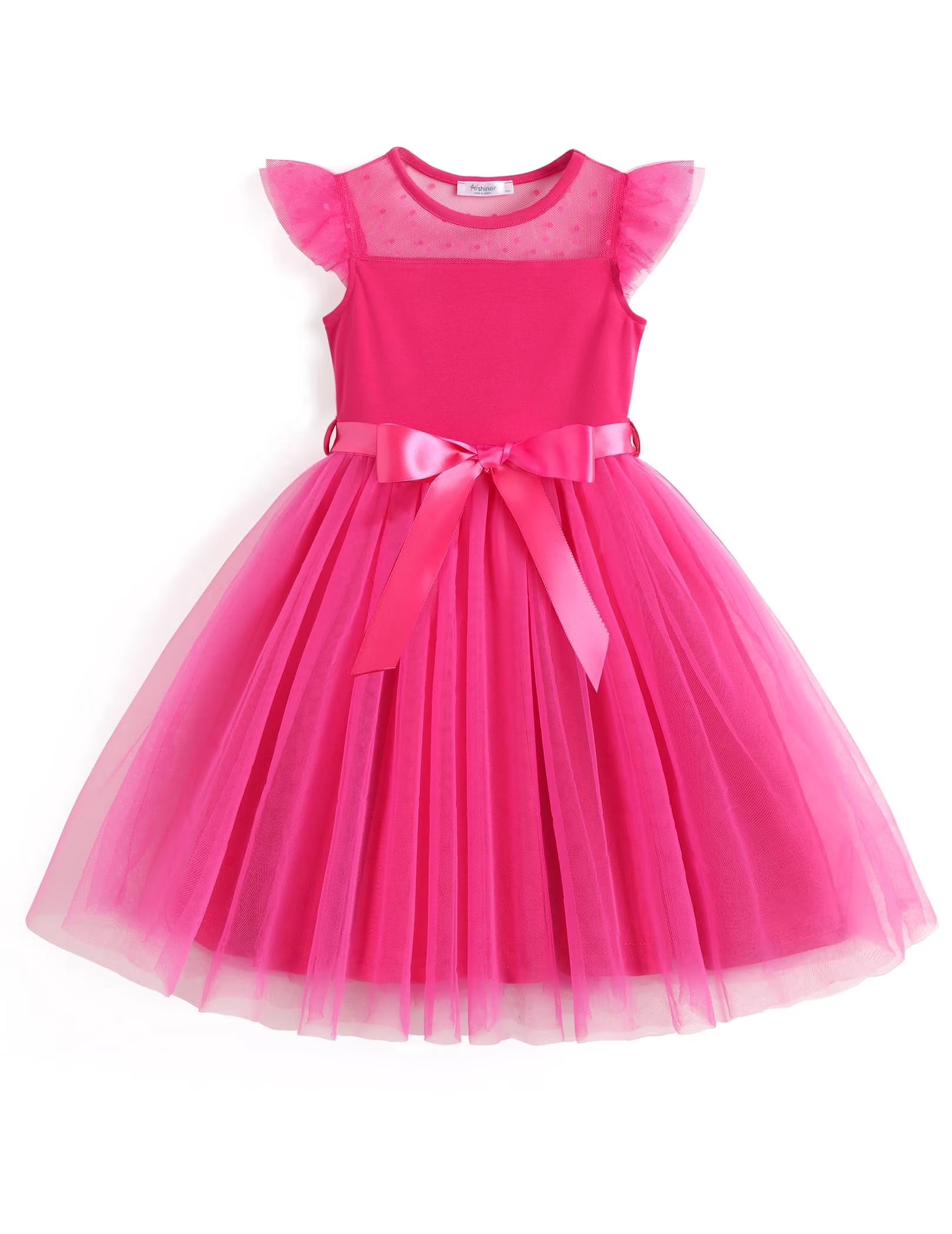 Oudiya Toddler Girls Tutu Dress Summer Contrast Mesh Party Dresses Cute Princess Tulle Sundress with Belt 2-8Y